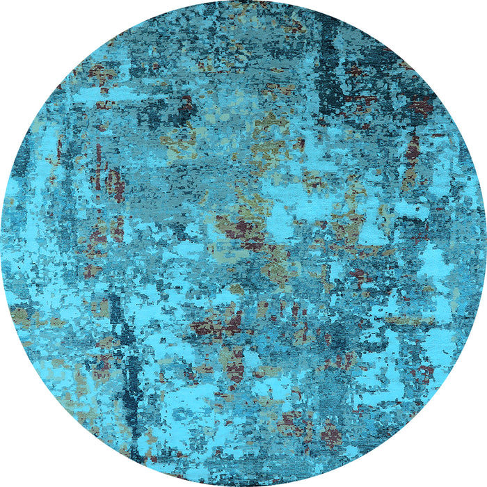 Round Machine Washable Oriental Light Blue Industrial Rug, wshurb2566lblu