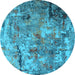 Round Machine Washable Oriental Light Blue Industrial Rug, wshurb2566lblu