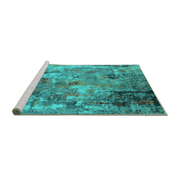Sideview of Machine Washable Oriental Turquoise Industrial Area Rugs, wshurb2566turq