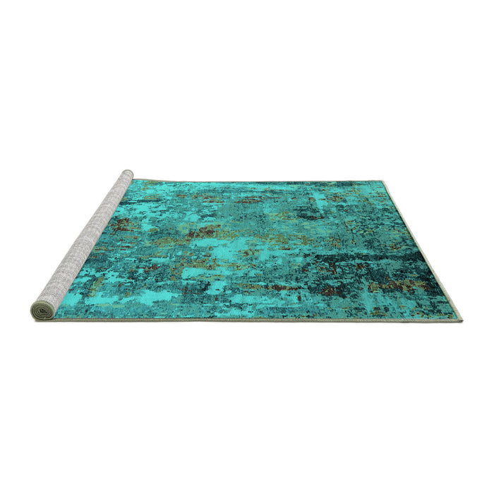 Sideview of Machine Washable Oriental Turquoise Industrial Area Rugs, wshurb2566turq