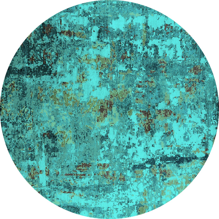 Round Machine Washable Oriental Turquoise Industrial Area Rugs, wshurb2566turq