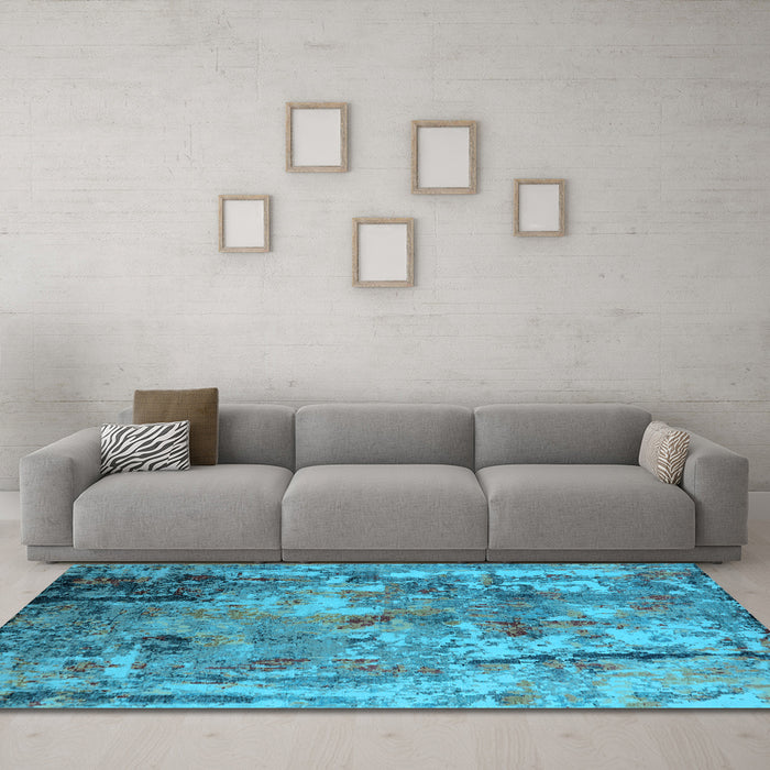 Machine Washable Oriental Light Blue Industrial Rug in a Living Room, wshurb2566lblu