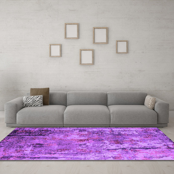 Machine Washable Oriental Purple Industrial Area Rugs in a Living Room, wshurb2566pur