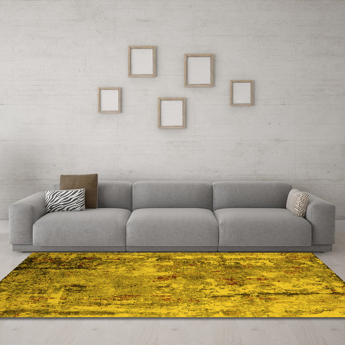 Machine Washable Oriental Yellow Industrial Rug in a Living Room, wshurb2566yw
