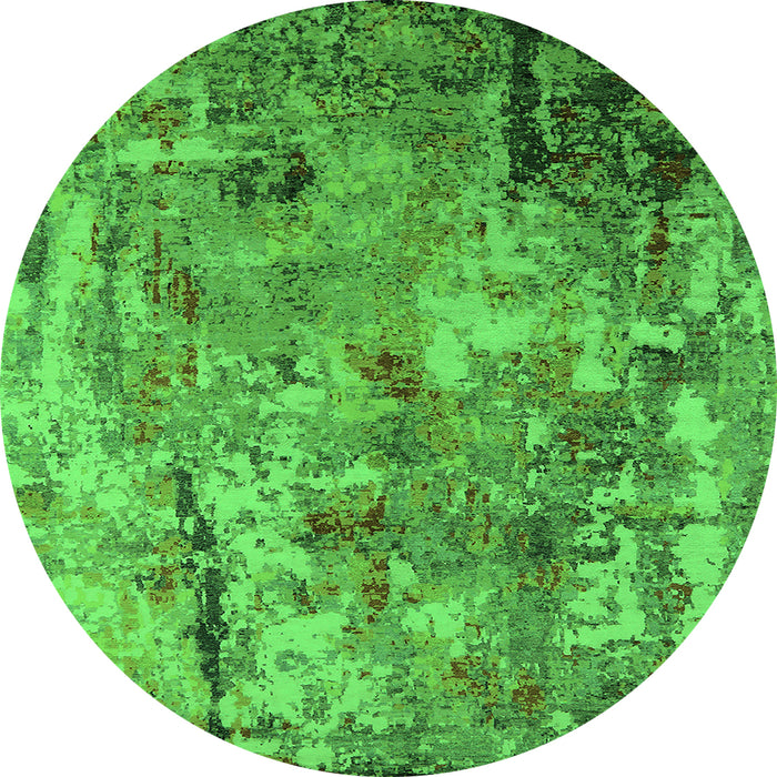 Round Machine Washable Oriental Green Industrial Area Rugs, wshurb2566grn