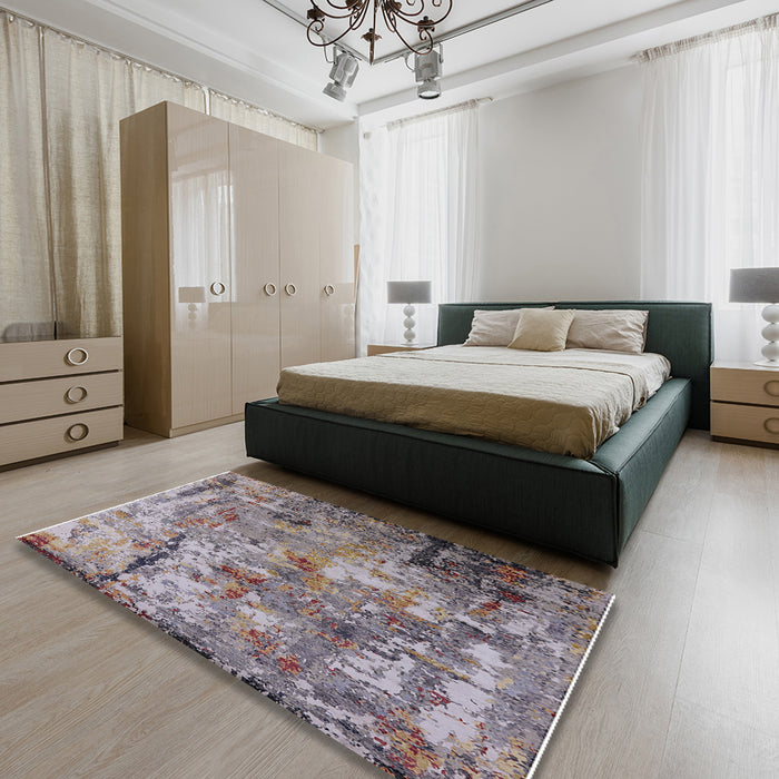 Mid-Century Modern Purple Oriental Rug in a Bedroom, urb2566