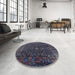 Round Mid-Century Modern Charcoal Black Oriental Rug in a Office, urb2567