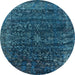 Round Machine Washable Oriental Light Blue Industrial Rug, wshurb2567lblu