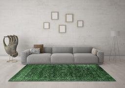 Machine Washable Oriental Emerald Green Industrial Area Rugs in a Living Room,, wshurb2567emgrn