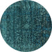 Round Machine Washable Oriental Turquoise Industrial Area Rugs, wshurb2567turq