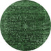 Round Machine Washable Oriental Emerald Green Industrial Area Rugs, wshurb2567emgrn