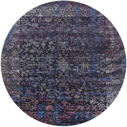 Round Machine Washable Industrial Modern Charcoal Black Rug, wshurb2567