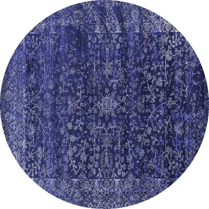 Round Machine Washable Oriental Blue Industrial Rug, wshurb2567blu