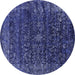 Round Machine Washable Oriental Blue Industrial Rug, wshurb2567blu