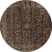 Round Machine Washable Oriental Brown Industrial Rug, wshurb2567brn