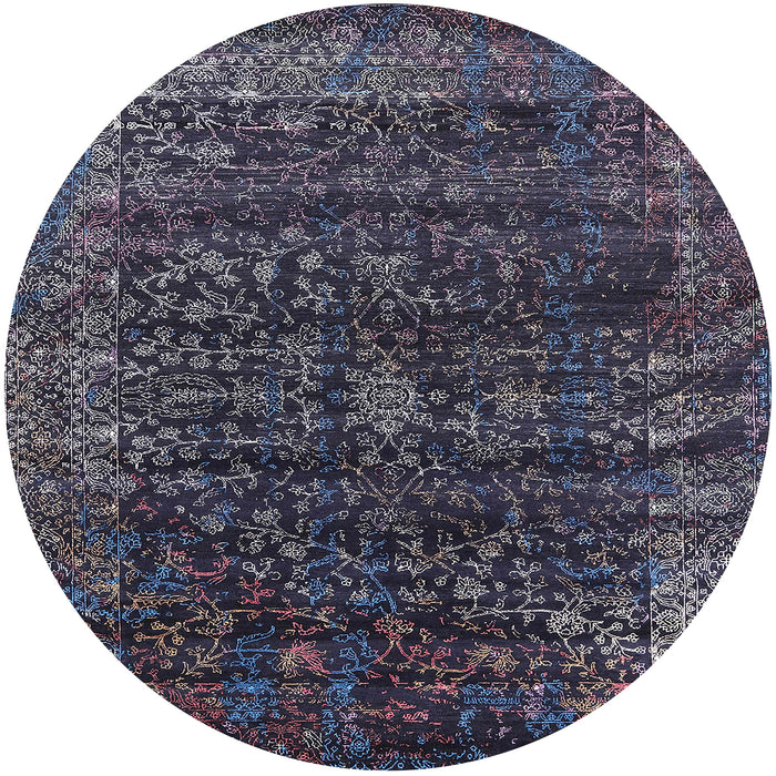 Round Mid-Century Modern Charcoal Black Oriental Rug, urb2567