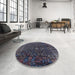 Round Machine Washable Industrial Modern Charcoal Black Rug in a Office, wshurb2567