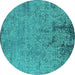 Round Oriental Turquoise Industrial Rug, urb2568turq