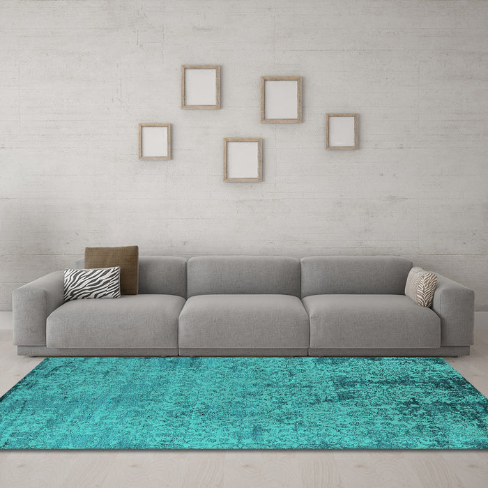 Machine Washable Oriental Turquoise Industrial Area Rugs in a Living Room,, wshurb2568turq