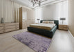 Mid-Century Modern Purple Oriental Rug in a Bedroom, urb2568