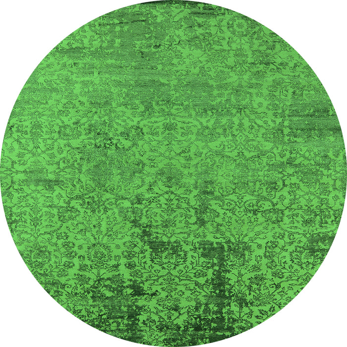 Round Machine Washable Oriental Green Industrial Area Rugs, wshurb2568grn