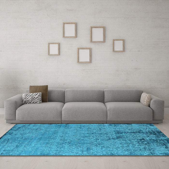 Machine Washable Oriental Light Blue Industrial Rug in a Living Room, wshurb2568lblu