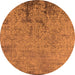 Round Machine Washable Oriental Orange Industrial Area Rugs, wshurb2568org