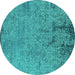 Round Machine Washable Oriental Turquoise Industrial Area Rugs, wshurb2568turq
