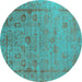 Round Oriental Turquoise Industrial Rug, urb2569turq