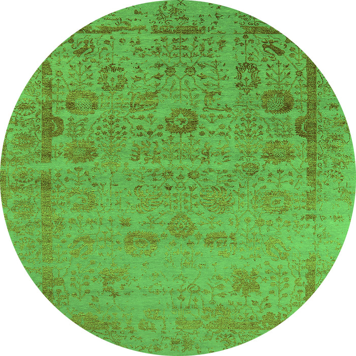 Round Machine Washable Oriental Green Industrial Area Rugs, wshurb2569grn