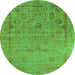 Round Machine Washable Oriental Green Industrial Area Rugs, wshurb2569grn