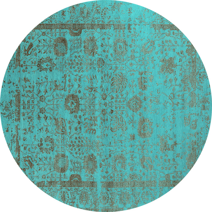 Round Machine Washable Oriental Turquoise Industrial Area Rugs, wshurb2569turq