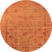 Round Machine Washable Oriental Orange Industrial Area Rugs, wshurb2569org