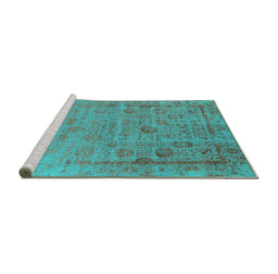Sideview of Machine Washable Oriental Turquoise Industrial Area Rugs, wshurb2569turq