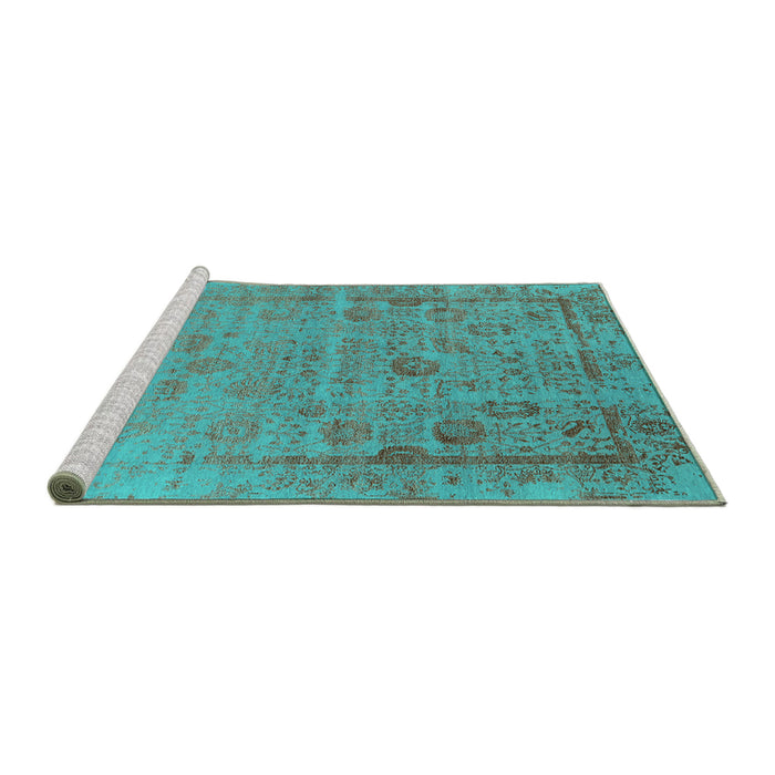 Sideview of Machine Washable Oriental Turquoise Industrial Area Rugs, wshurb2569turq