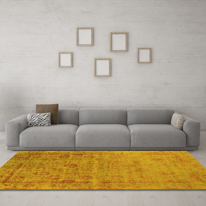 Machine Washable Oriental Yellow Industrial Rug in a Living Room, wshurb2569yw