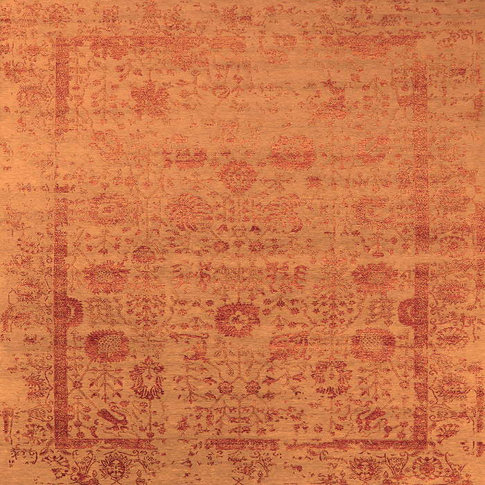 Square Machine Washable Oriental Orange Industrial Area Rugs, wshurb2569org
