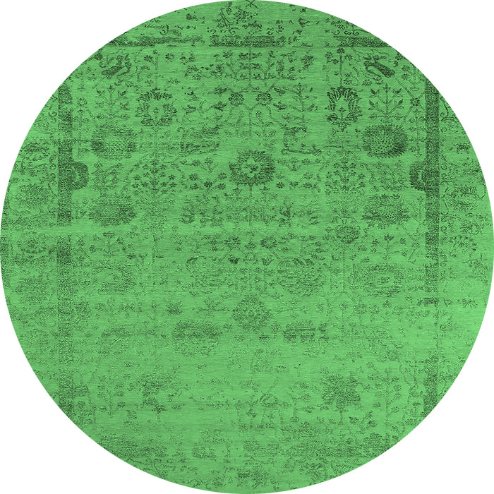 Round Machine Washable Oriental Emerald Green Industrial Area Rugs, wshurb2569emgrn
