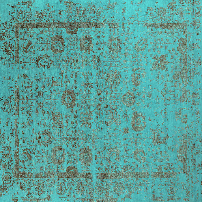 Square Machine Washable Oriental Turquoise Industrial Area Rugs, wshurb2569turq