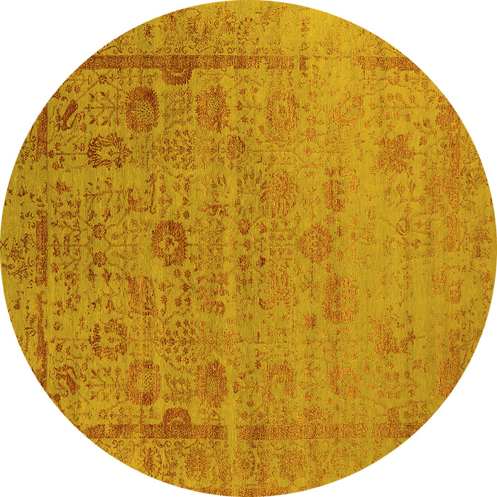Round Machine Washable Oriental Yellow Industrial Rug, wshurb2569yw