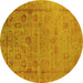 Round Machine Washable Oriental Yellow Industrial Rug, wshurb2569yw