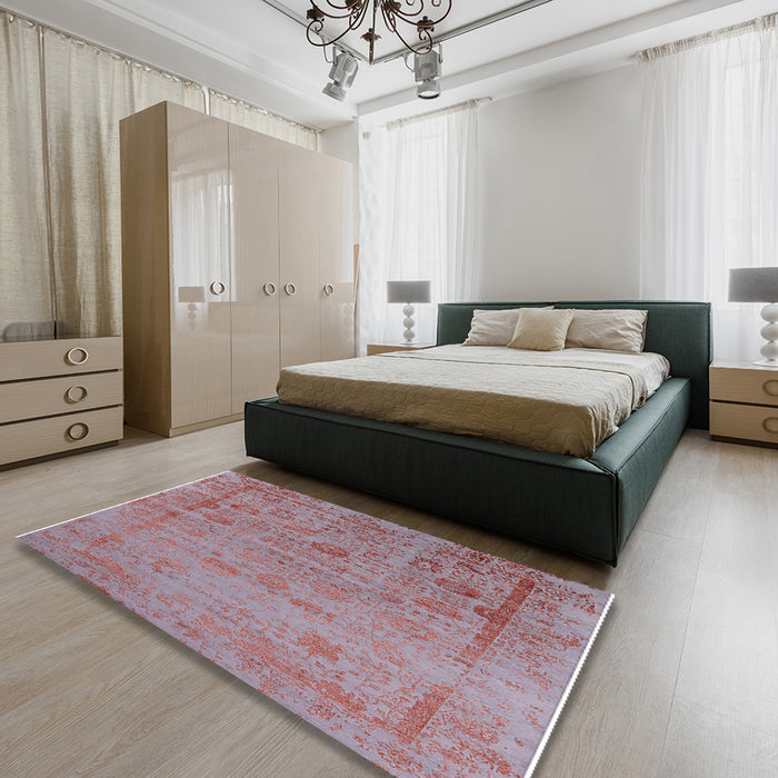 Mid-Century Modern Red Oriental Rug in a Bedroom, urb2569