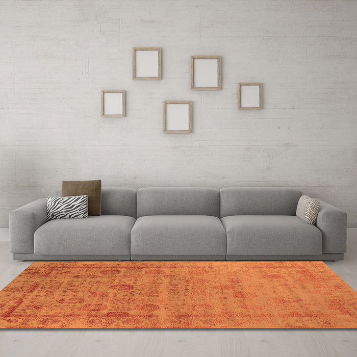 Machine Washable Oriental Orange Industrial Area Rugs in a Living Room, wshurb2569org