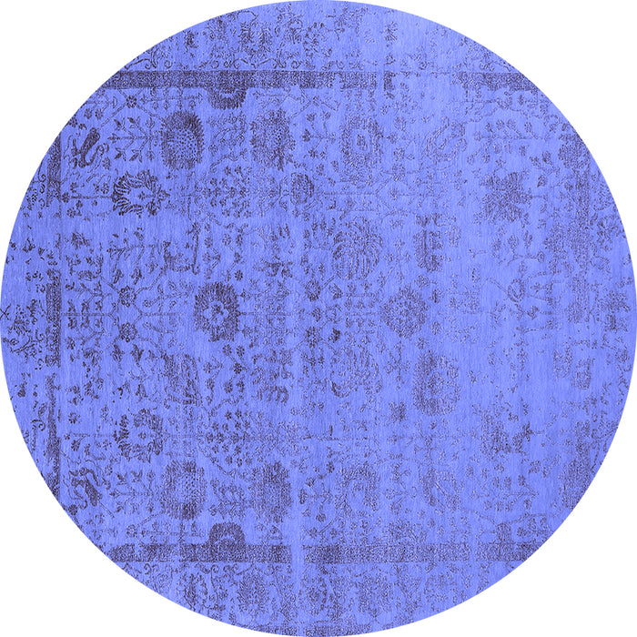 Round Machine Washable Oriental Blue Industrial Rug, wshurb2569blu