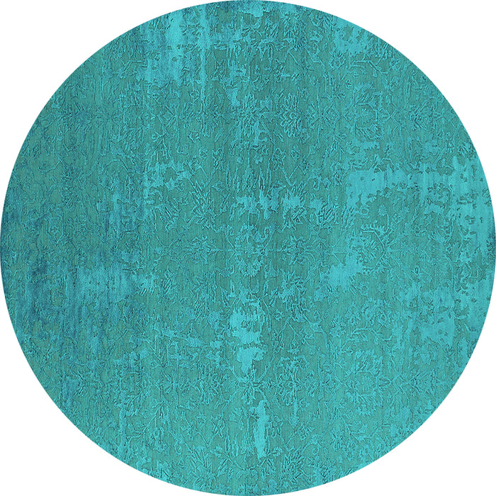 Round Machine Washable Oriental Turquoise Industrial Area Rugs, wshurb2570turq