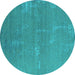 Round Machine Washable Oriental Turquoise Industrial Area Rugs, wshurb2570turq