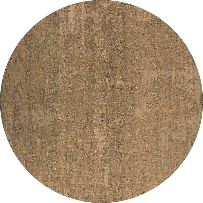 Round Machine Washable Oriental Brown Industrial Rug, wshurb2570brn