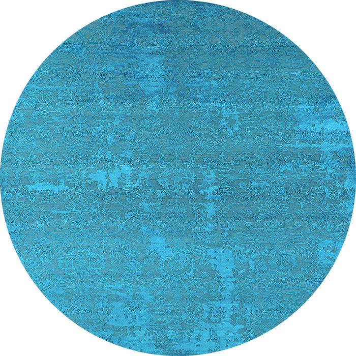 Round Machine Washable Oriental Light Blue Industrial Rug, wshurb2570lblu