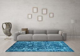 Machine Washable Oriental Light Blue Industrial Rug in a Living Room, wshurb2571lblu
