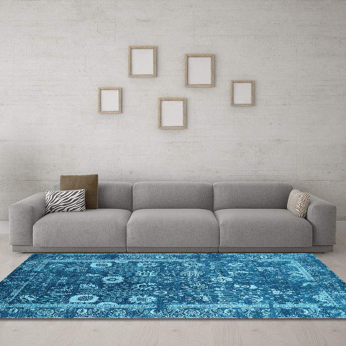 Machine Washable Oriental Light Blue Industrial Rug in a Living Room, wshurb2571lblu